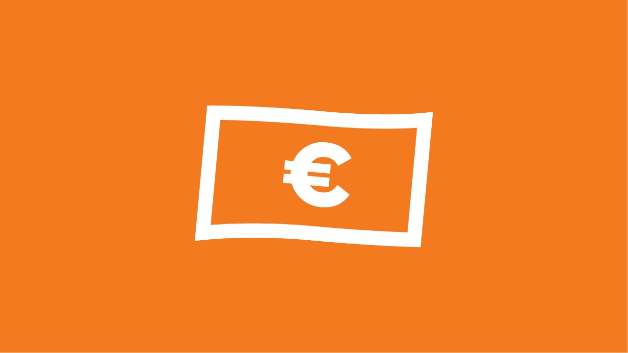 Narancssárga alapon egy fehér euró bankjegy szimbóluma