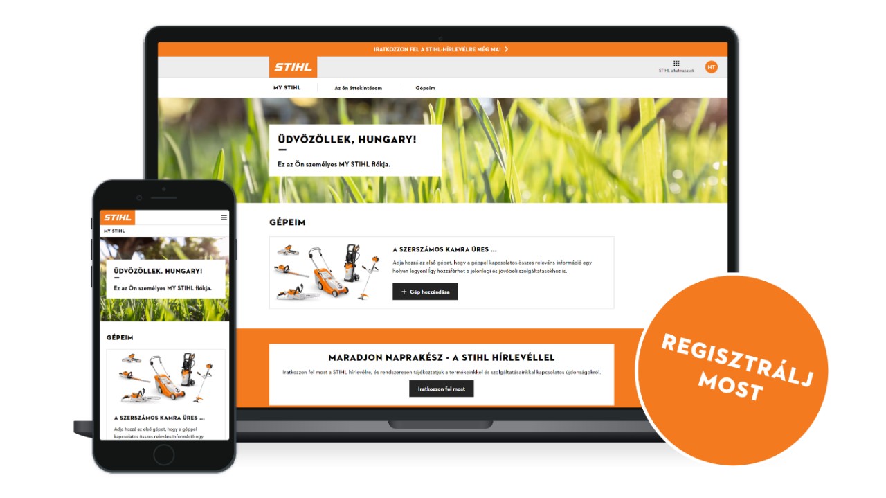 A MY STIHL ügyfélportál laptopon és okostelefonon