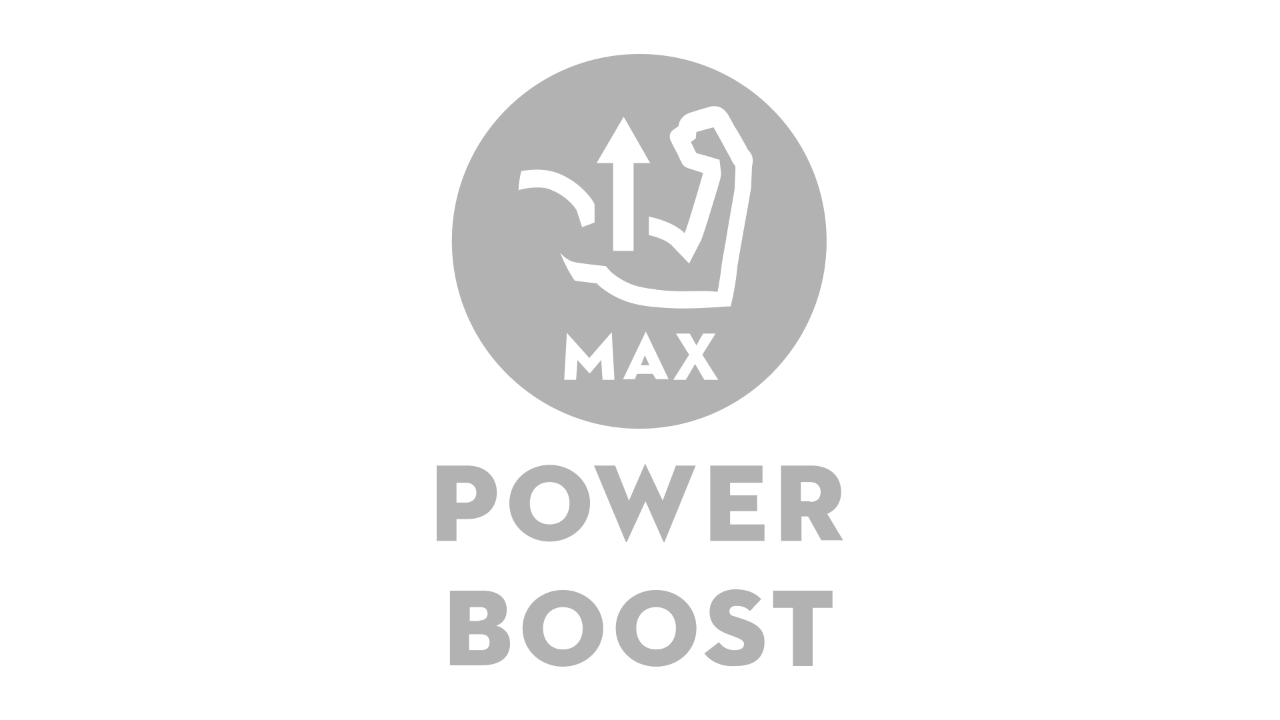 Ikon meghajlított felkarral és felfelé mutató nyíllal, alatta a „Max” és a „Power Boost” felirat látható 